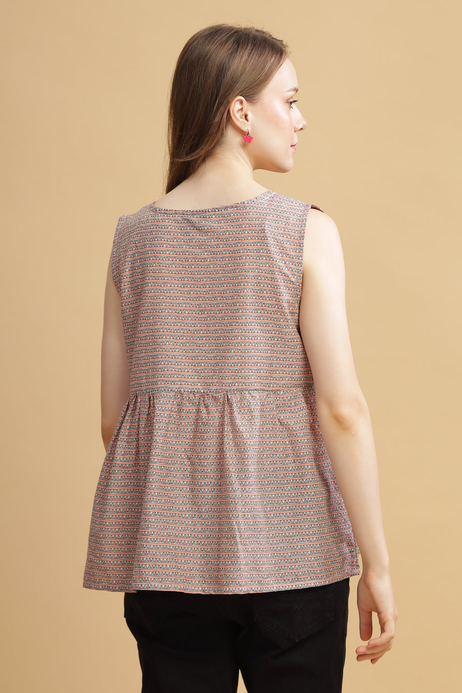 Cambric Cotton Tank Top - Abstract Pink