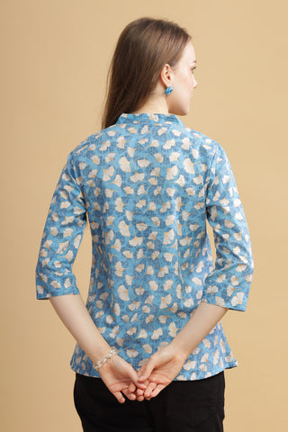 Cambric Cotton Full Sleeve Top - Blue