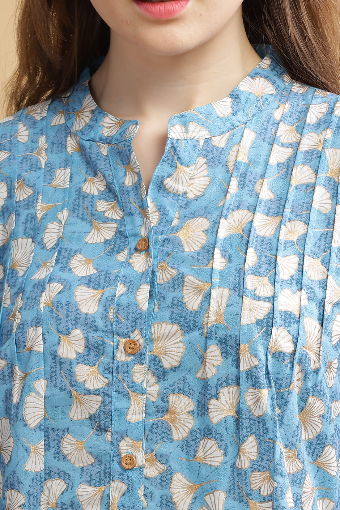 Cambric Cotton Full Sleeve Top - Blue