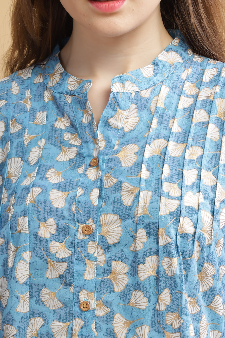 Cambric Cotton Full Sleeve Top - Blue