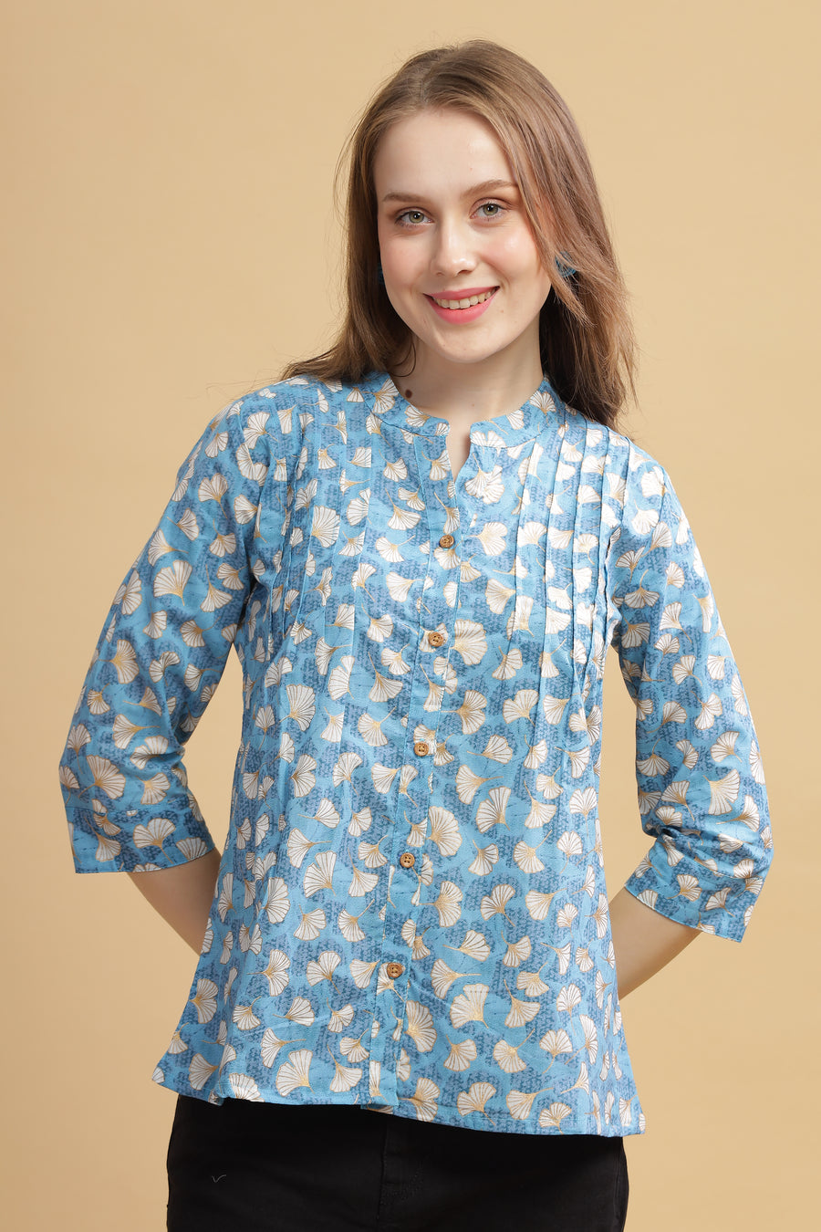 Cambric Cotton Full Sleeve Top - Blue