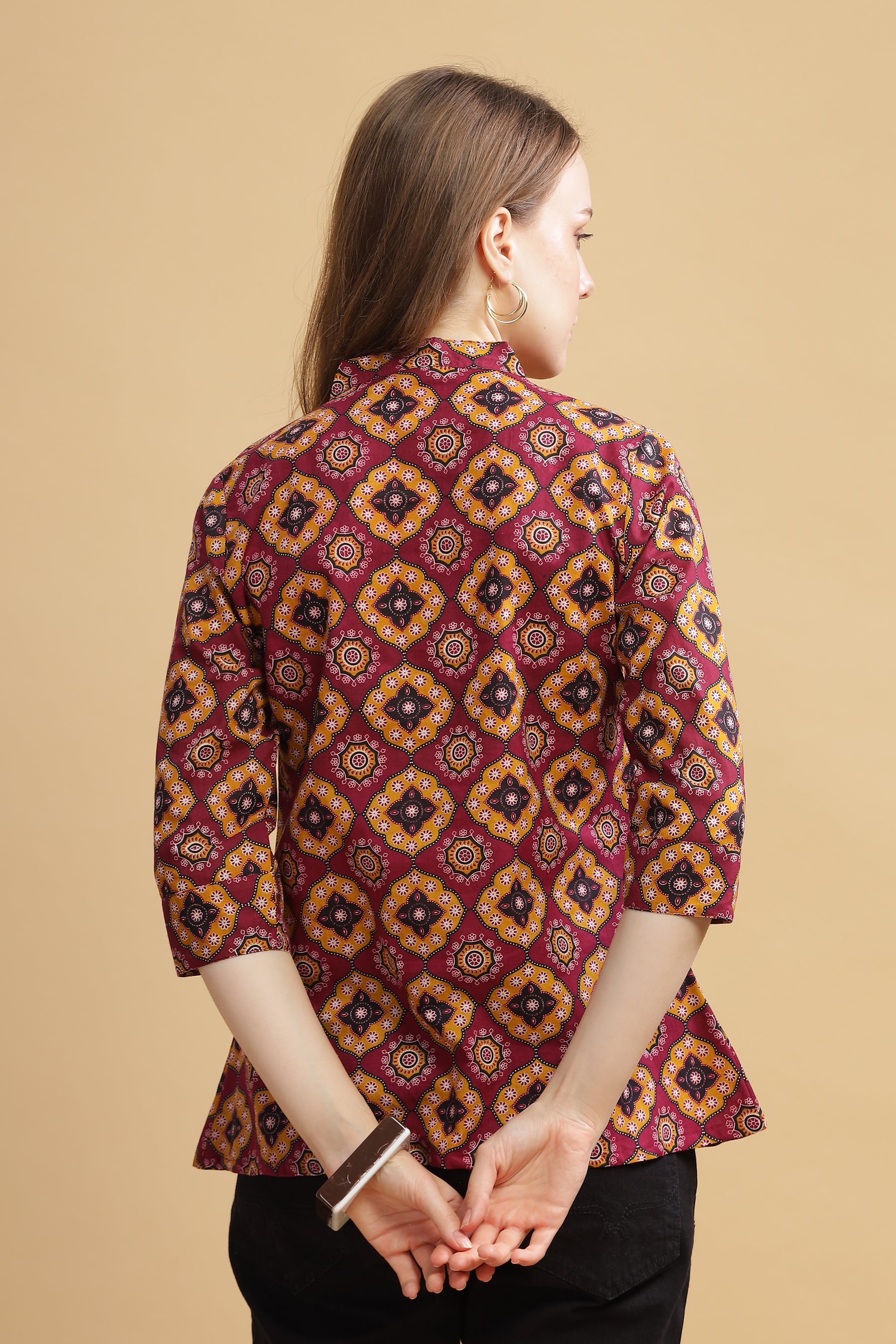 Cambric Cotton Full Sleeve Top - Burgundy