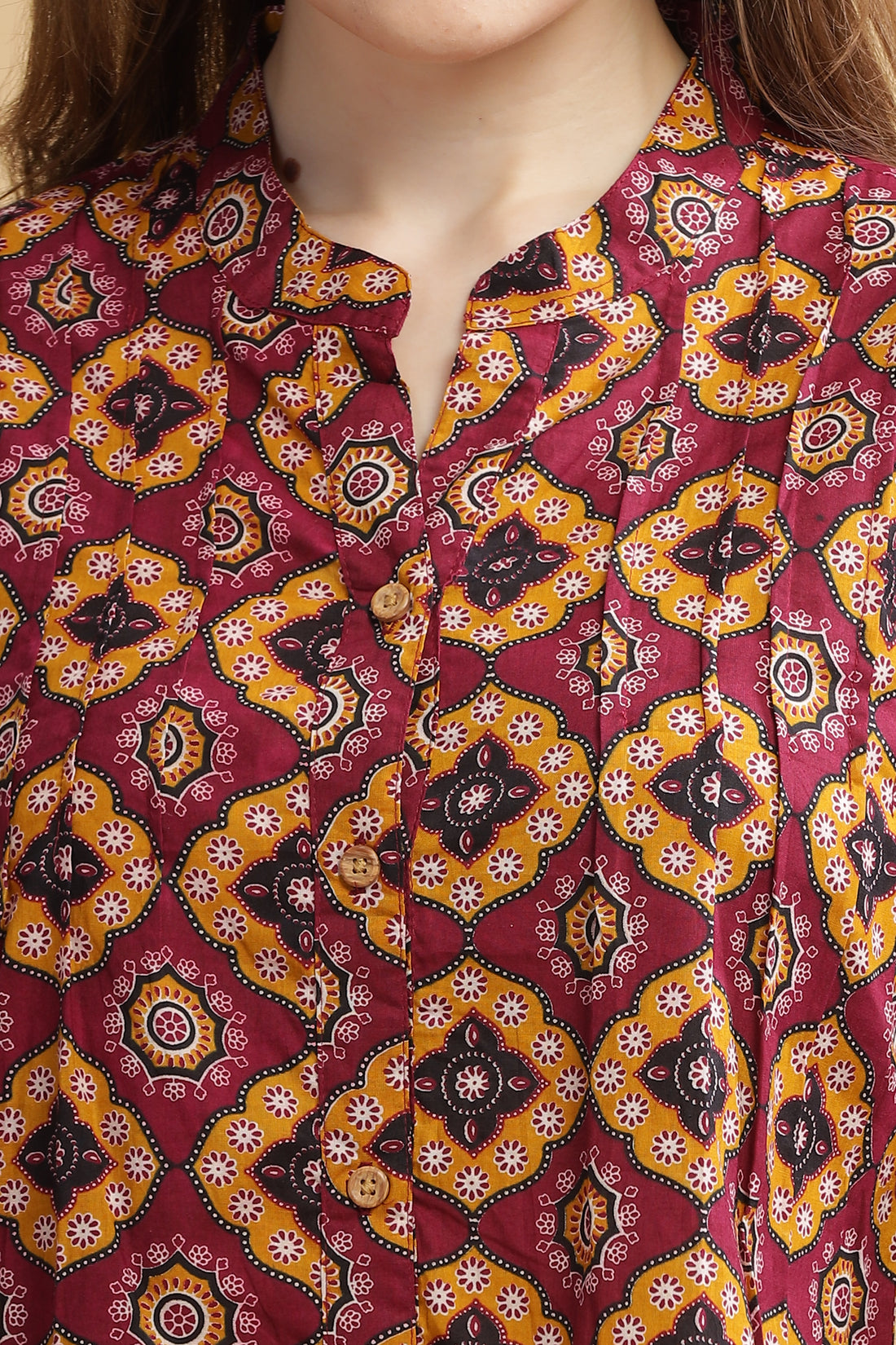 Cambric Cotton Full Sleeve Top - Burgundy