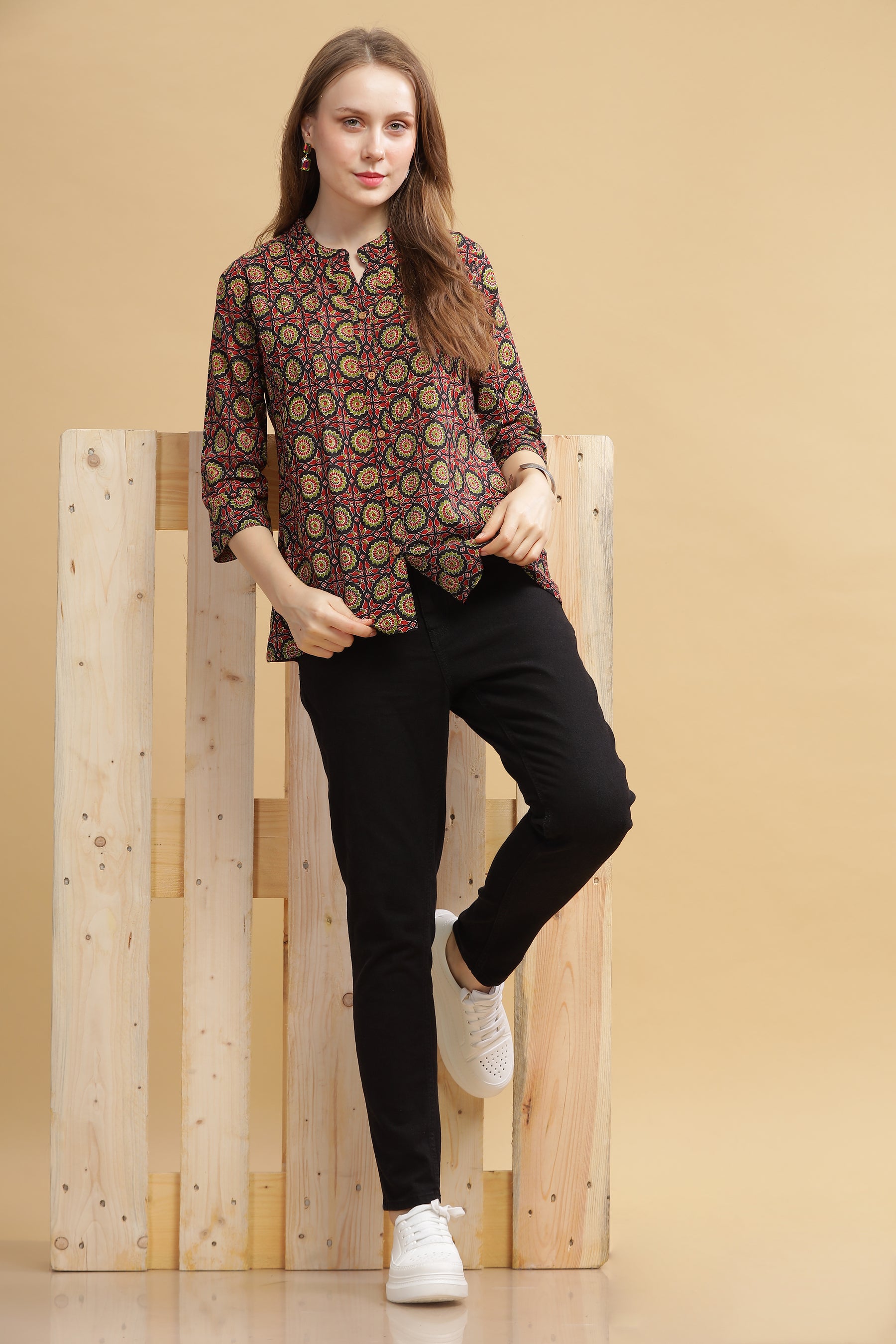Cambric Cotton Full Sleeve Top - Black