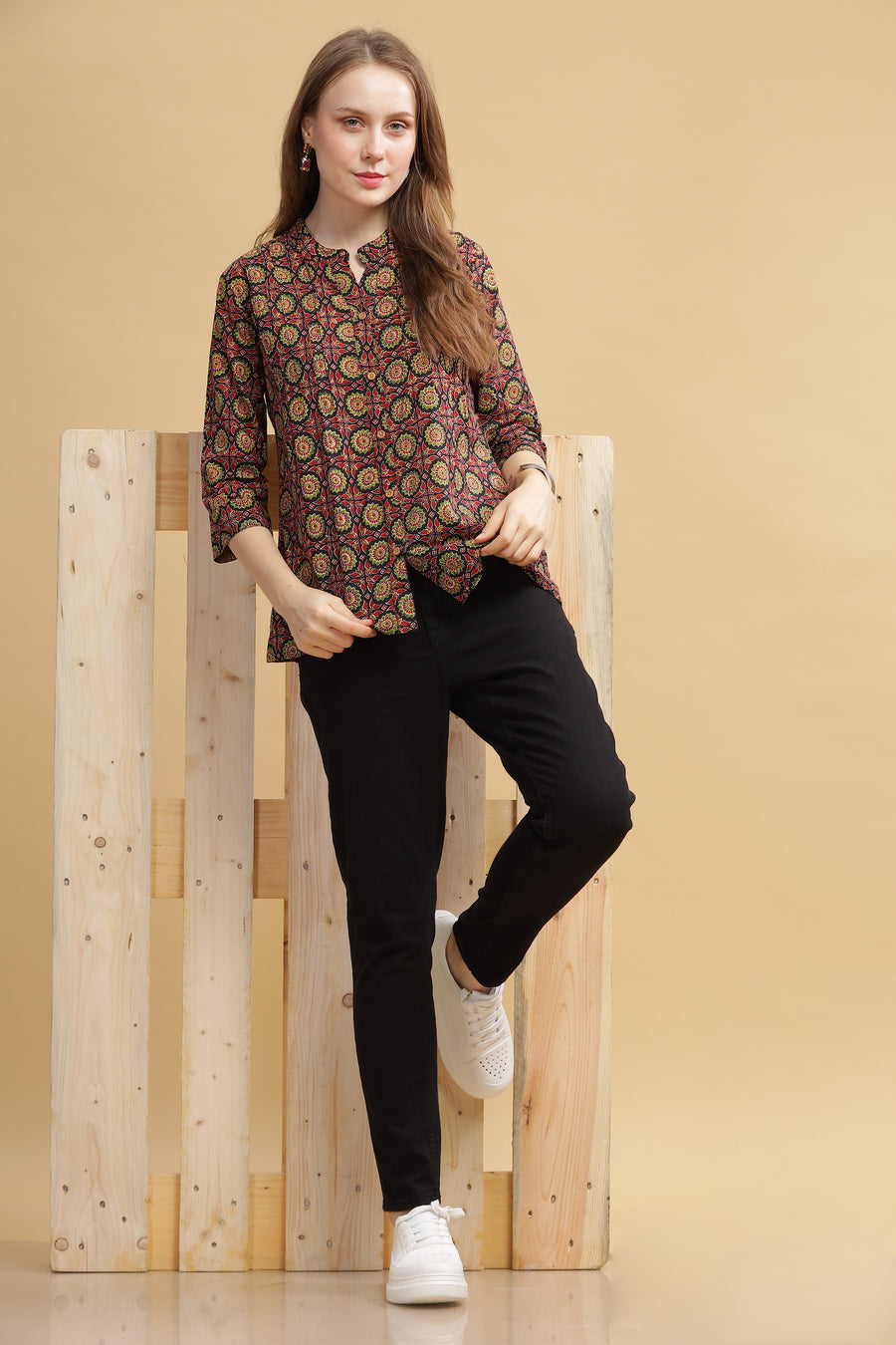 Cambric Cotton Full Sleeve Top - Black