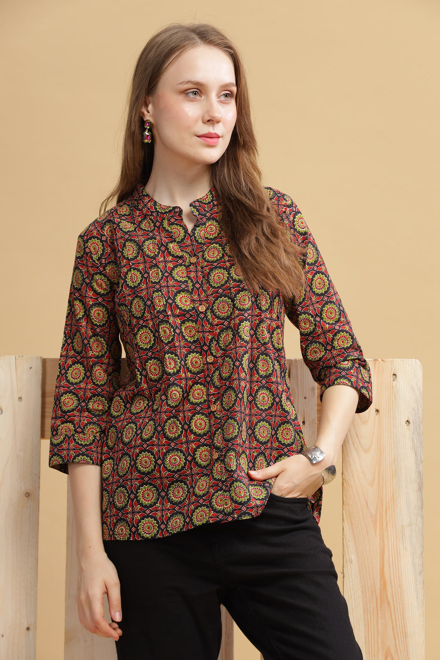 Cambric Cotton Full Sleeve Top - Black