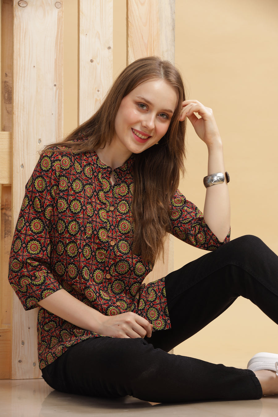 Cambric Cotton Full Sleeve Top - Black
