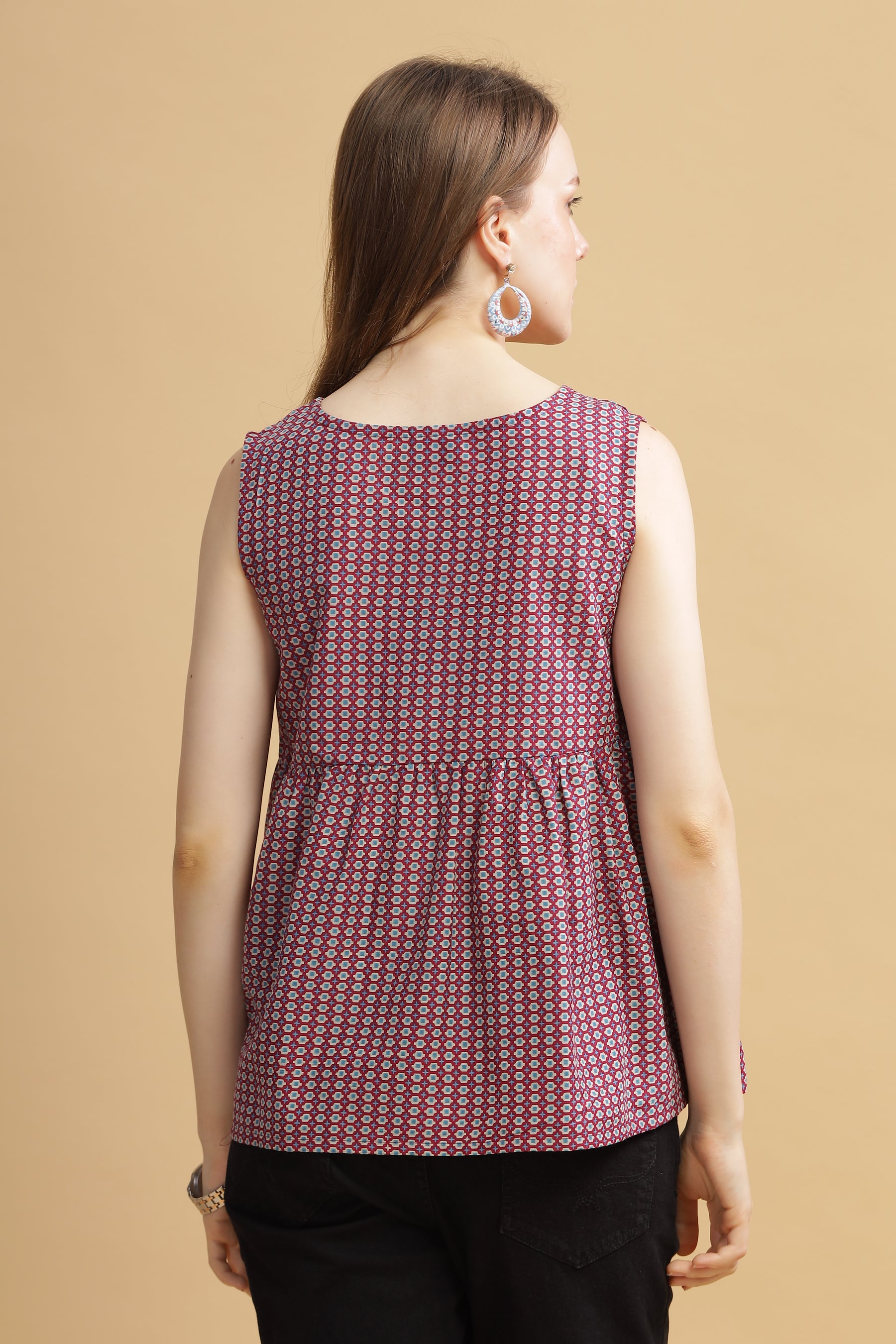 Cambric Cotton Tank Top - Maroon