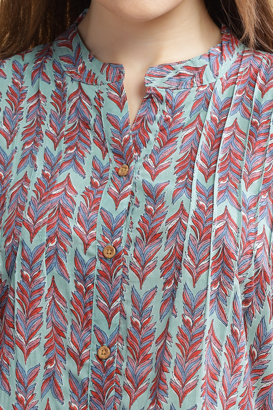 Cambric Cotton Full Sleeve Top - Teal