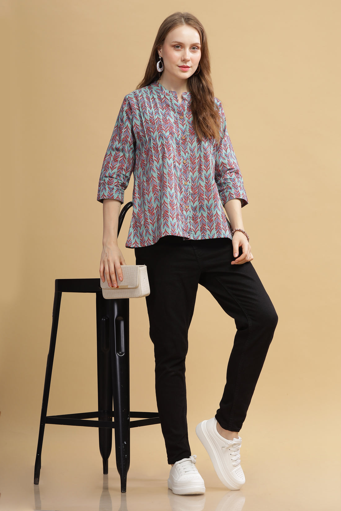 Cambric Cotton Full Sleeve Top - Teal