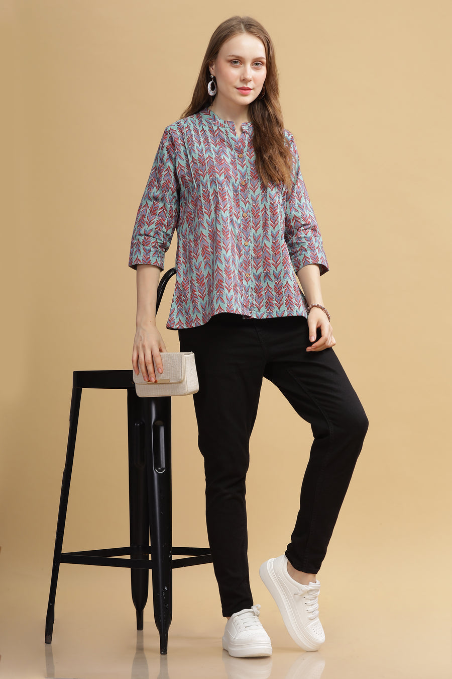 Cambric Cotton Full Sleeve Top - Teal