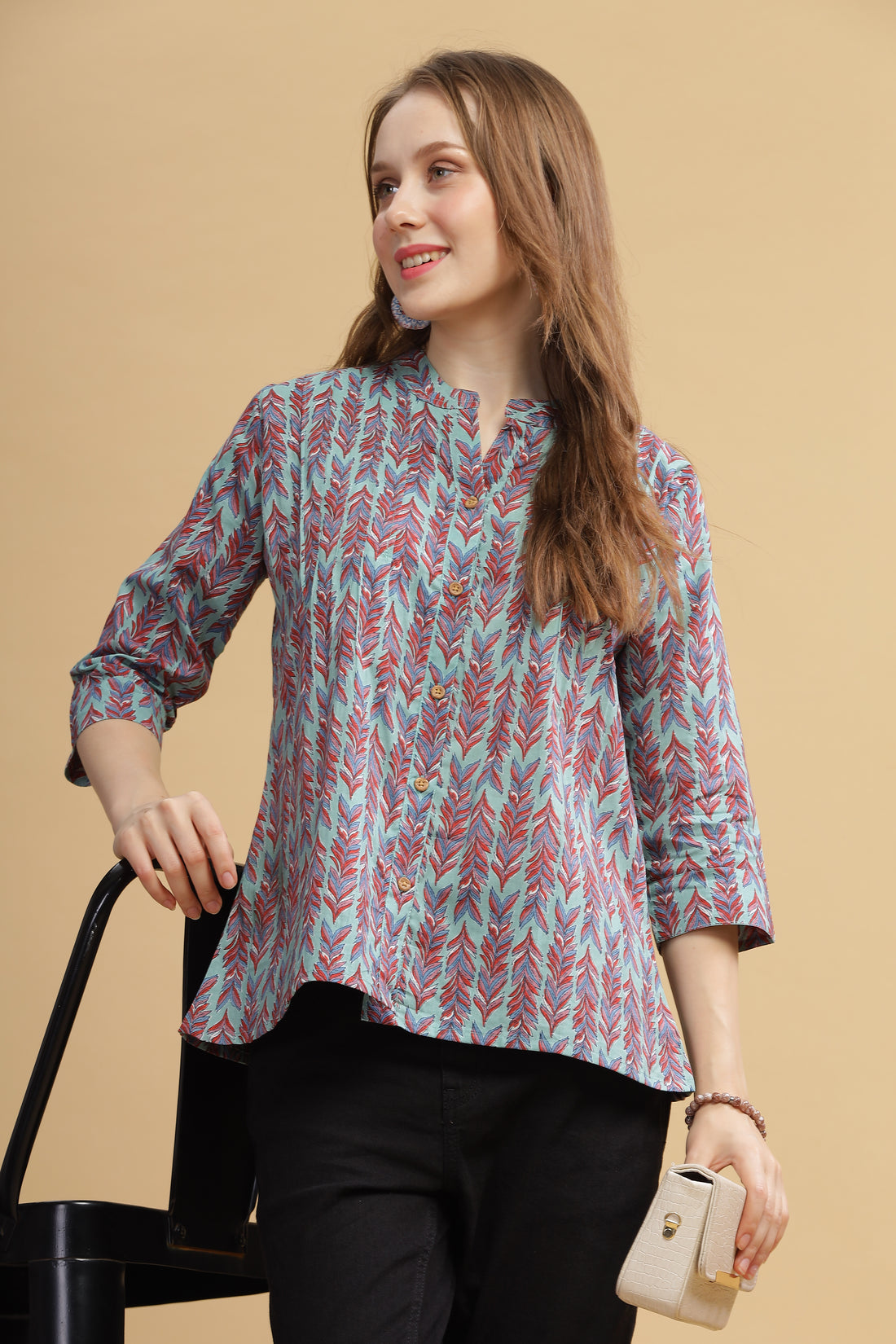 Cambric Cotton Full Sleeve Top - Teal