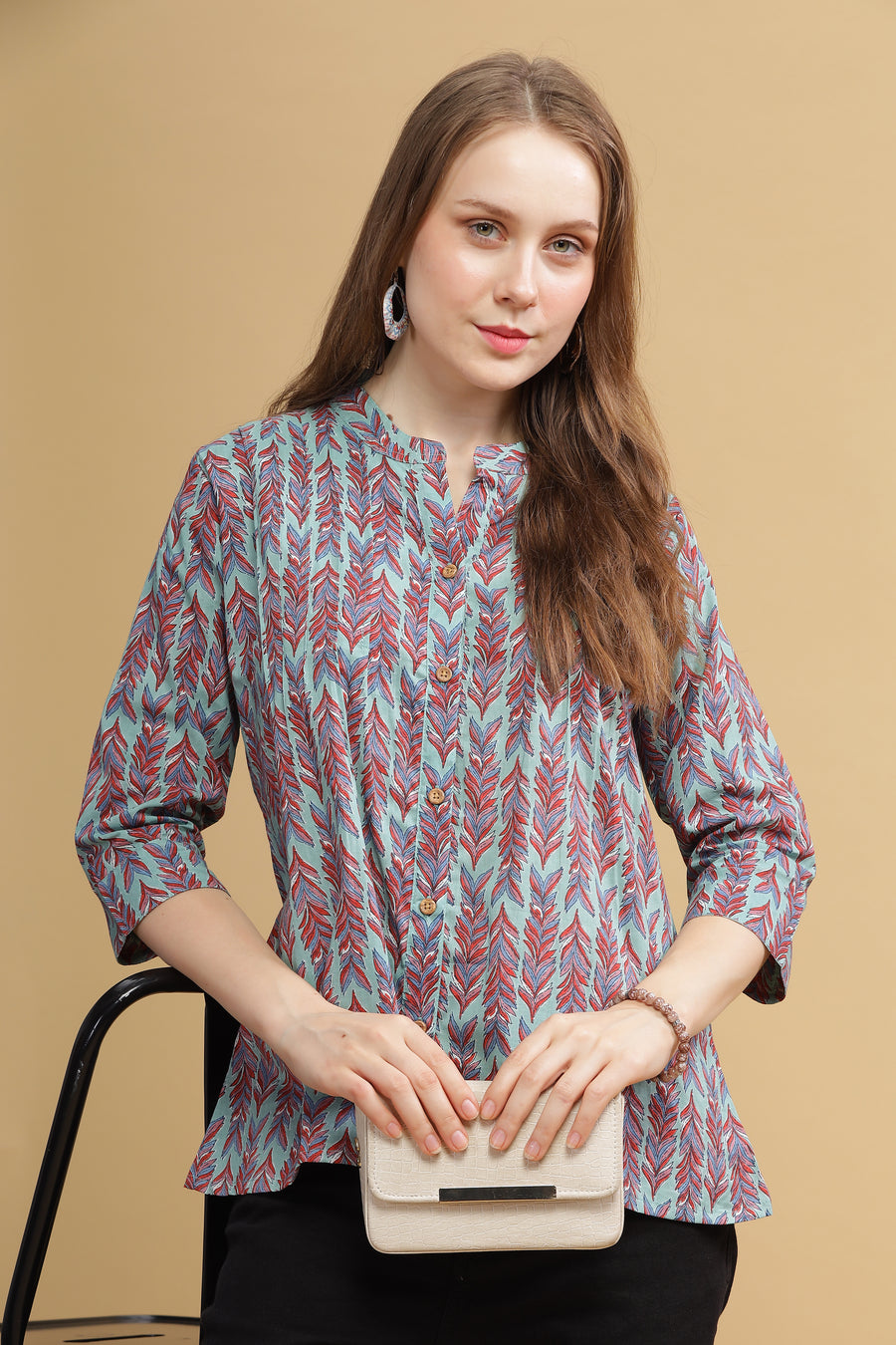 Cambric Cotton Full Sleeve Top - Teal