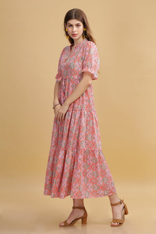 Cambric Cotton Maxi Dress - Pink