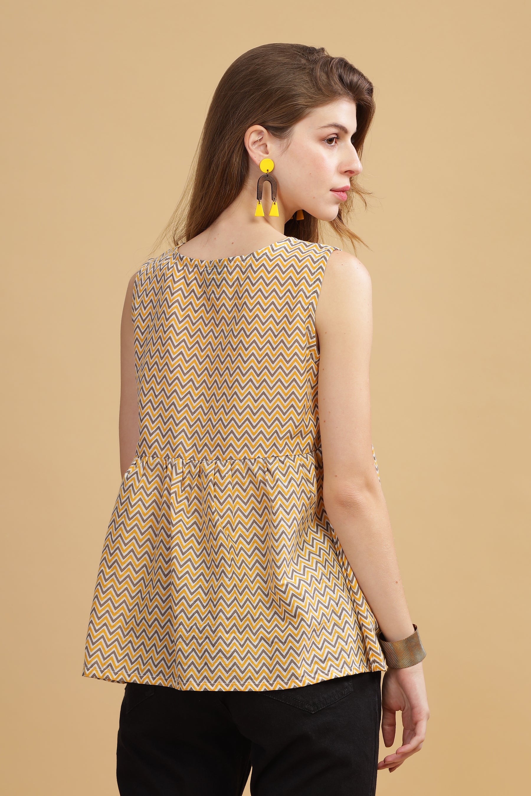 Cambric Cotton Tank Top - Abstract Yellow