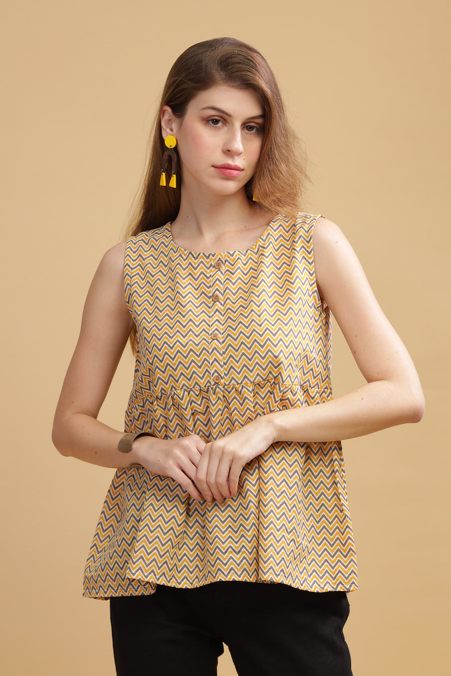 Cambric Cotton Tank Top - Abstract Yellow