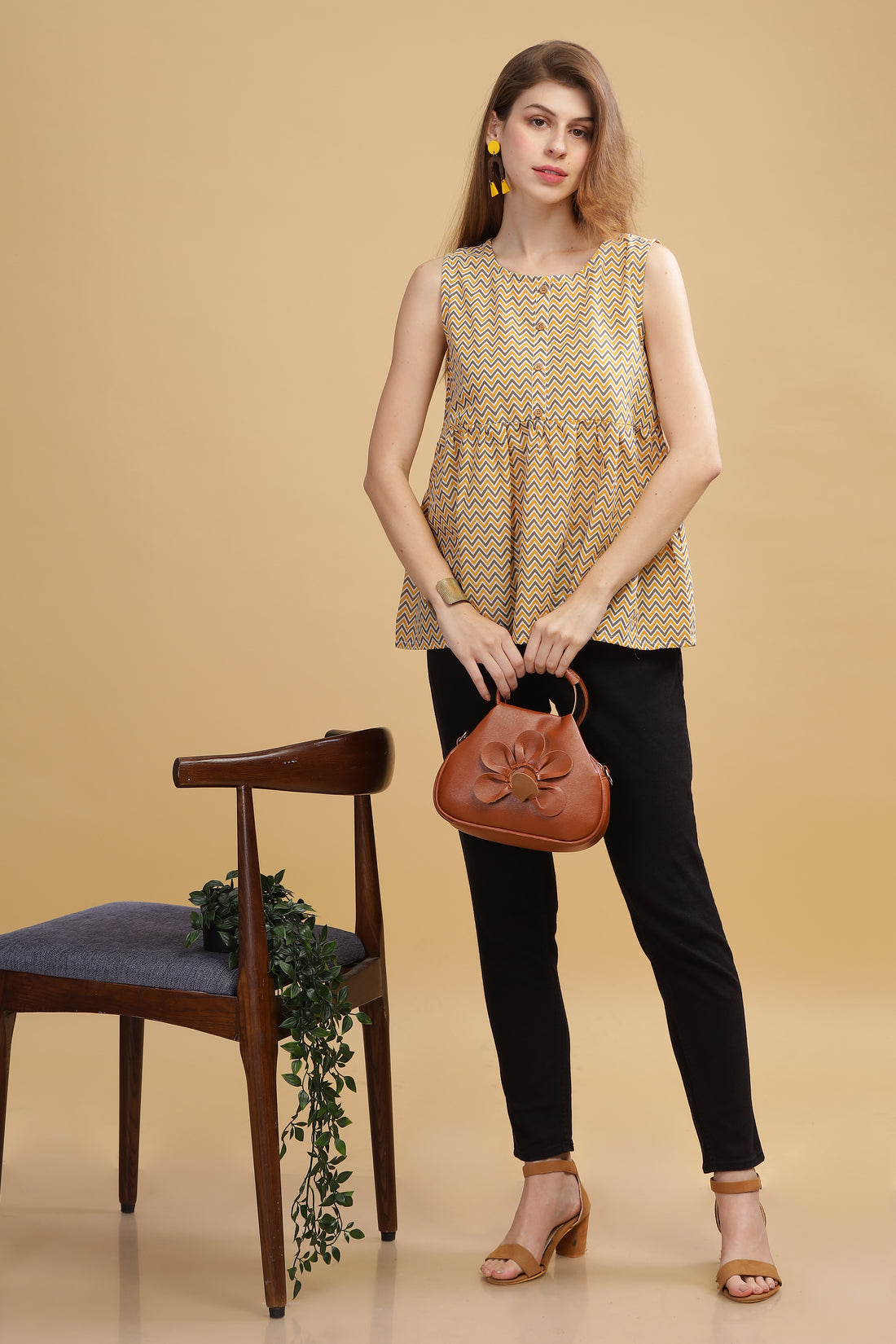 Cambric Cotton Tank Top - Abstract Yellow