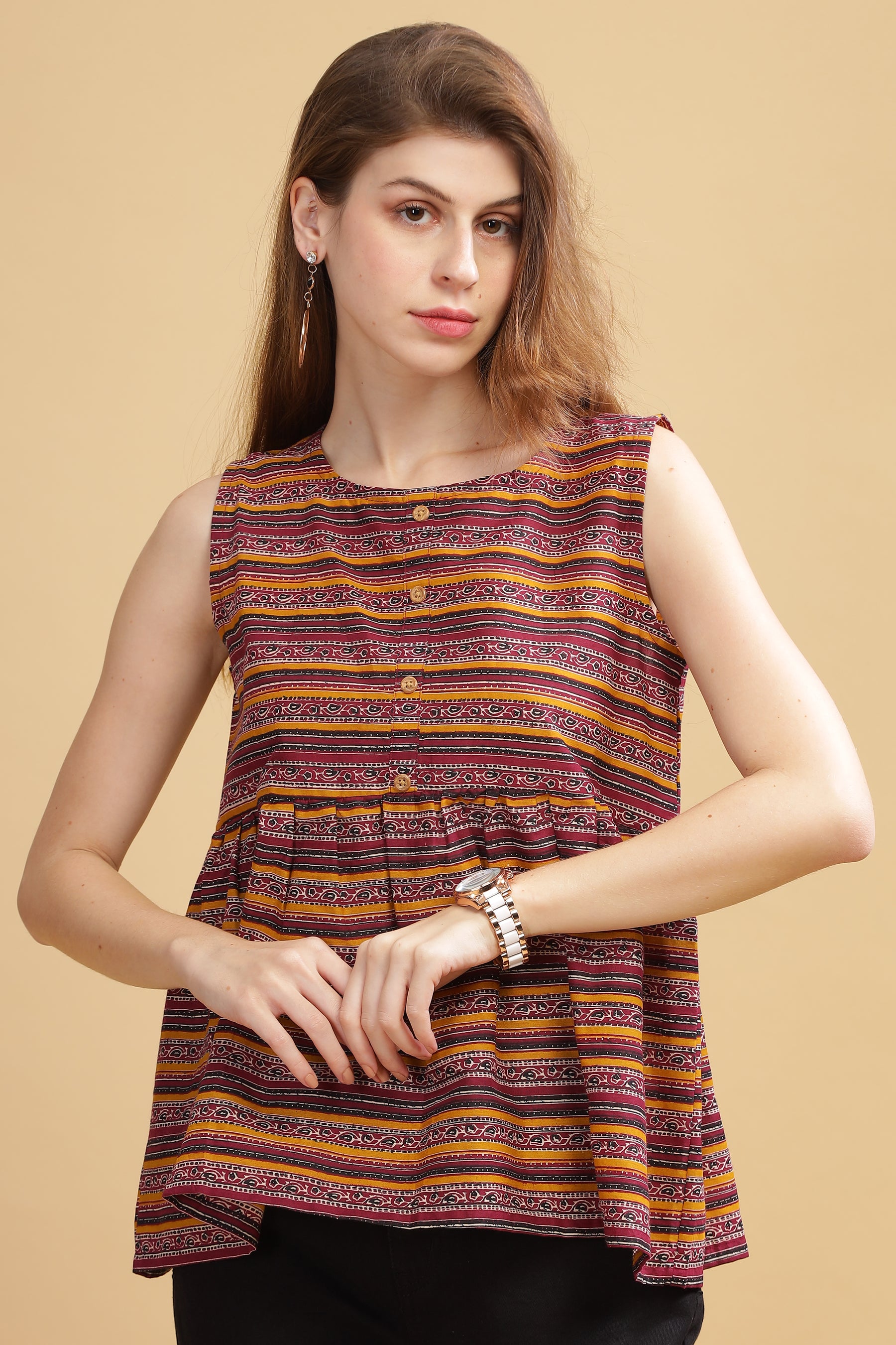 Cambric Cotton Tank Top - Burgundy