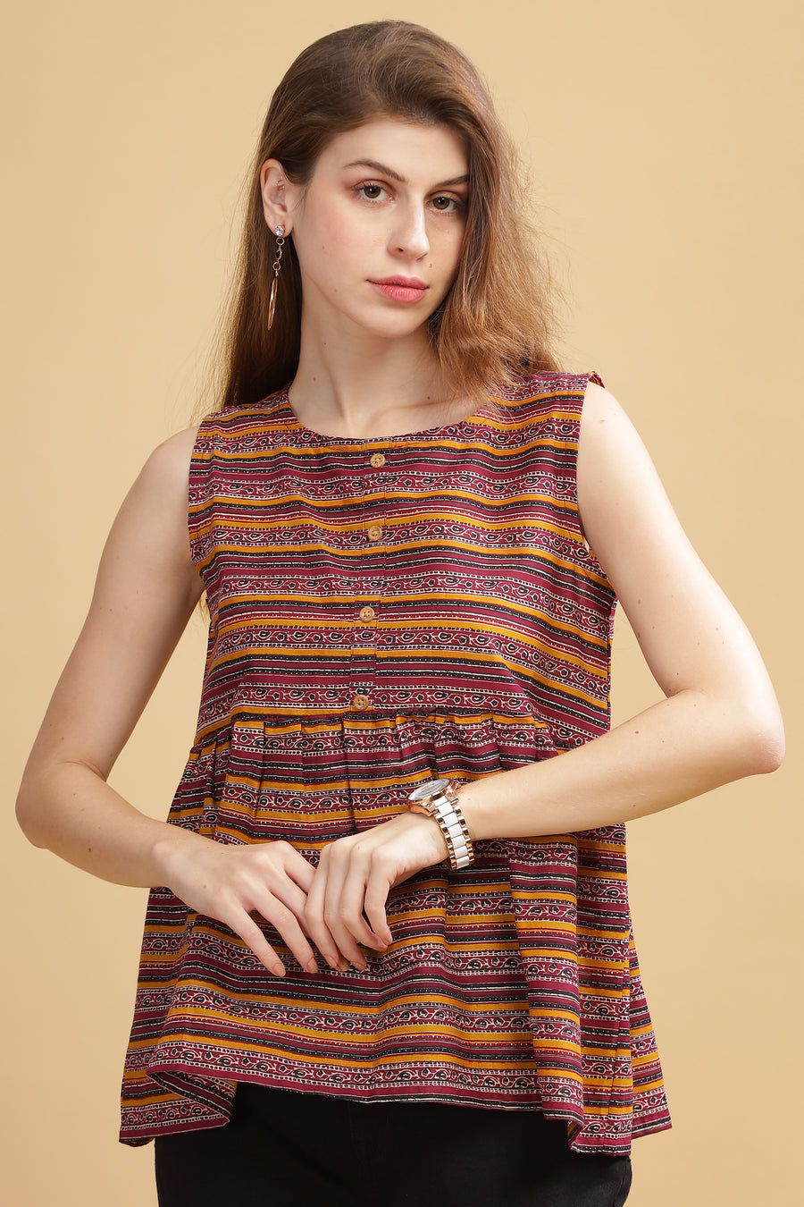 Cambric Cotton Tank Top - Burgundy