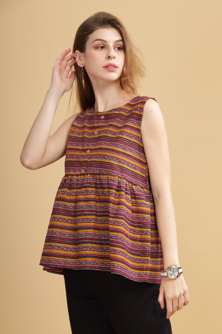 Cambric Cotton Tank Top - Burgundy