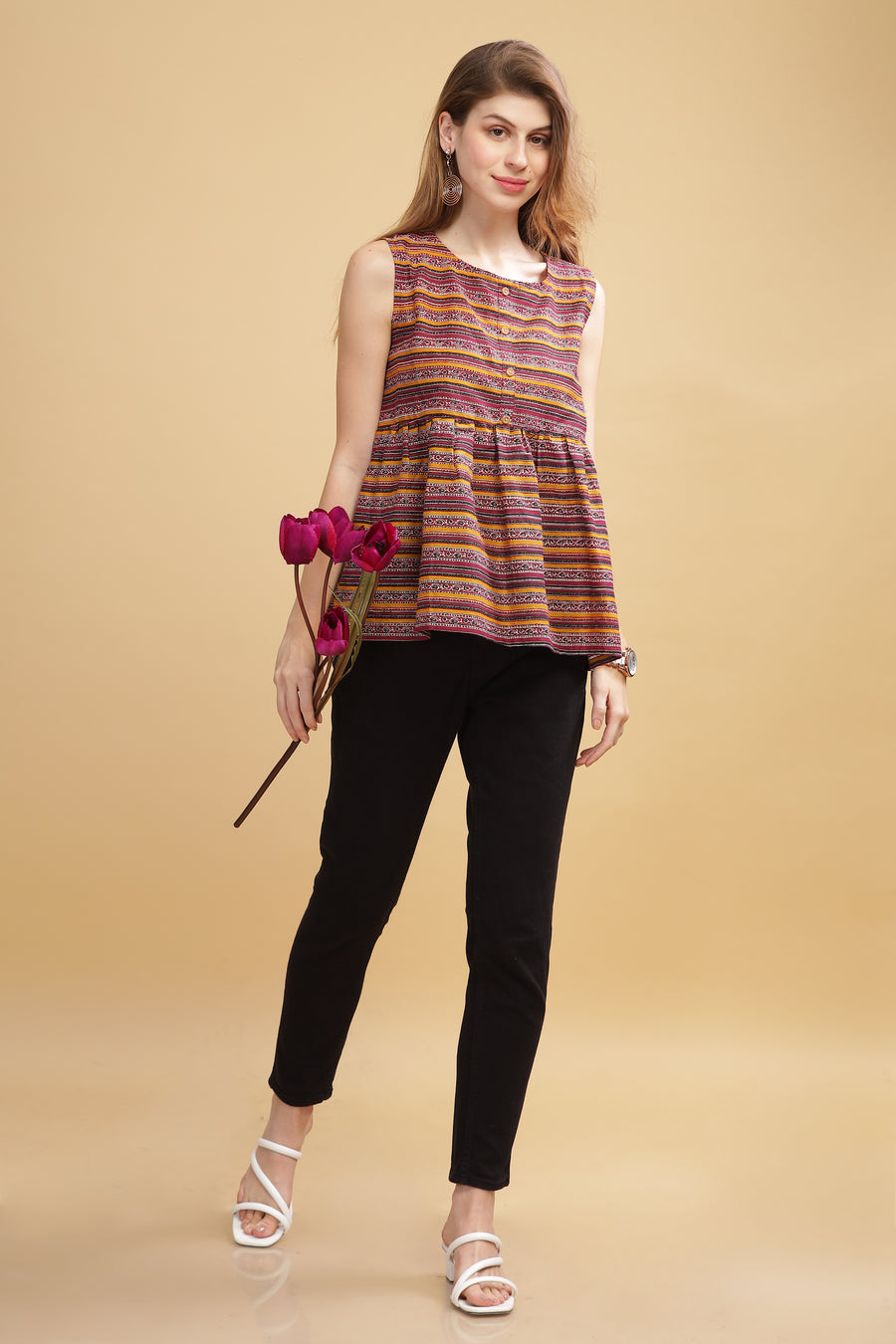 Cambric Cotton Tank Top - Burgundy