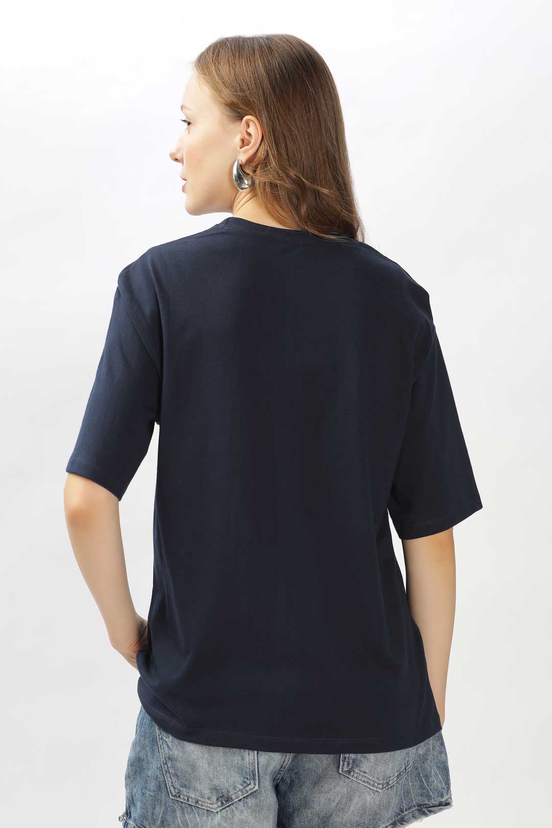 Oversized combed cotton solid Tshirt - Midnight Blue