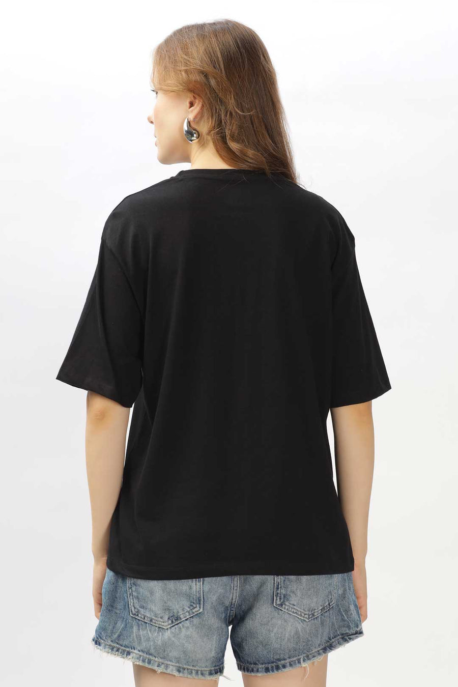 Oversized combed cotton solid Tshirt - Jet Black