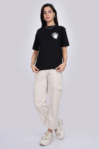 Cotton oversized Tshirt Jet Black - Penguin headphone