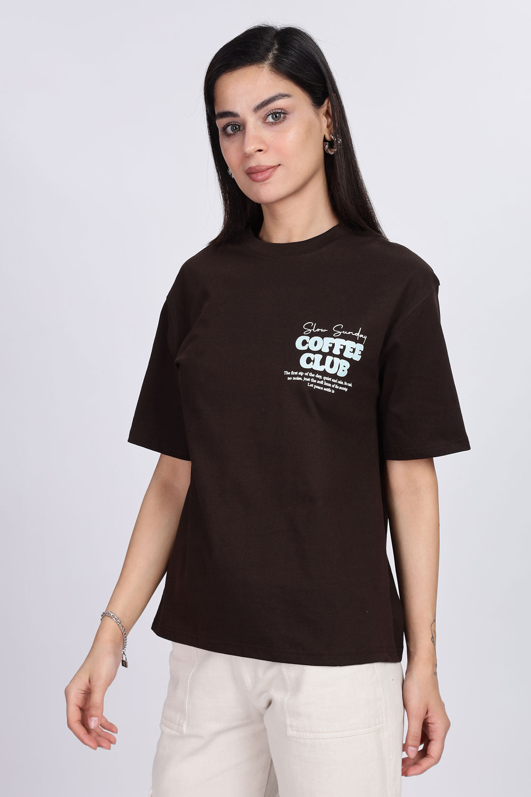 Cotton oversized Tshirt Deep Brown - Coffee club