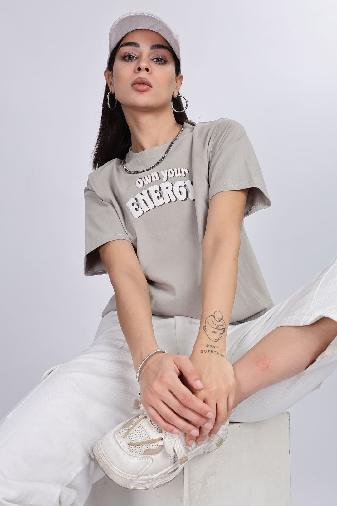 Cotton oversized Tshirt Light Grey - Own your energy