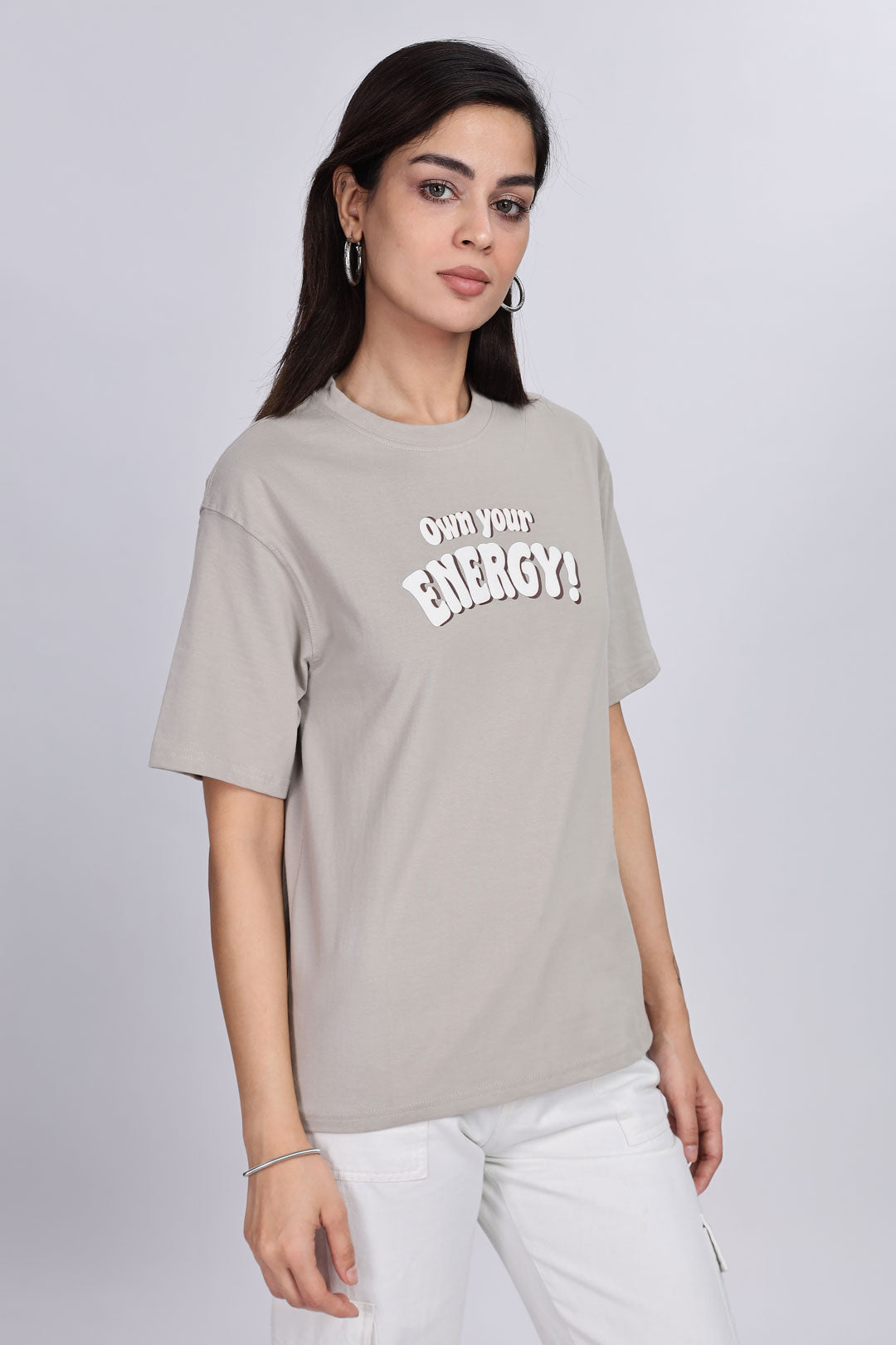 Cotton oversized Tshirt Light Grey - Own your energy