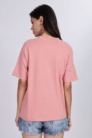 Cotton oversized Tshirt Coral Pink - Cute Animals