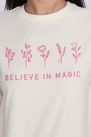 Cotton oversized Tshirt Half White - Believe in magic