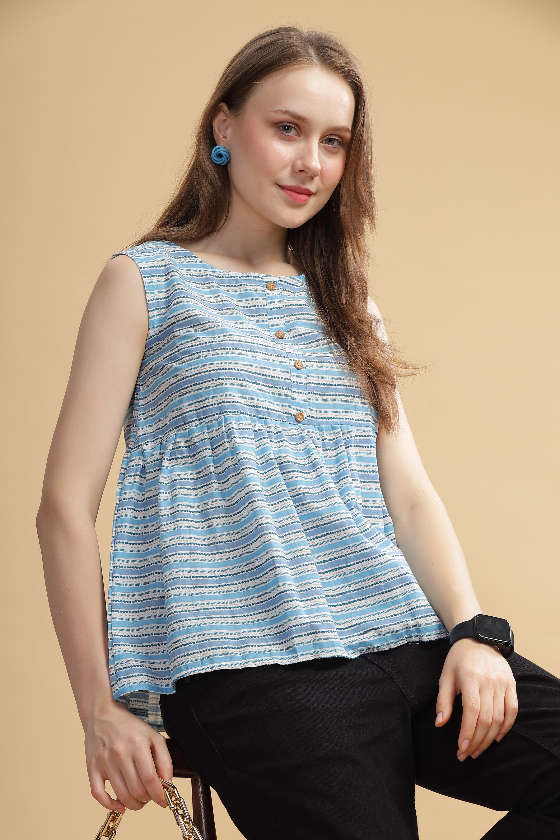 Cambric Cotton Tank Top - Blue