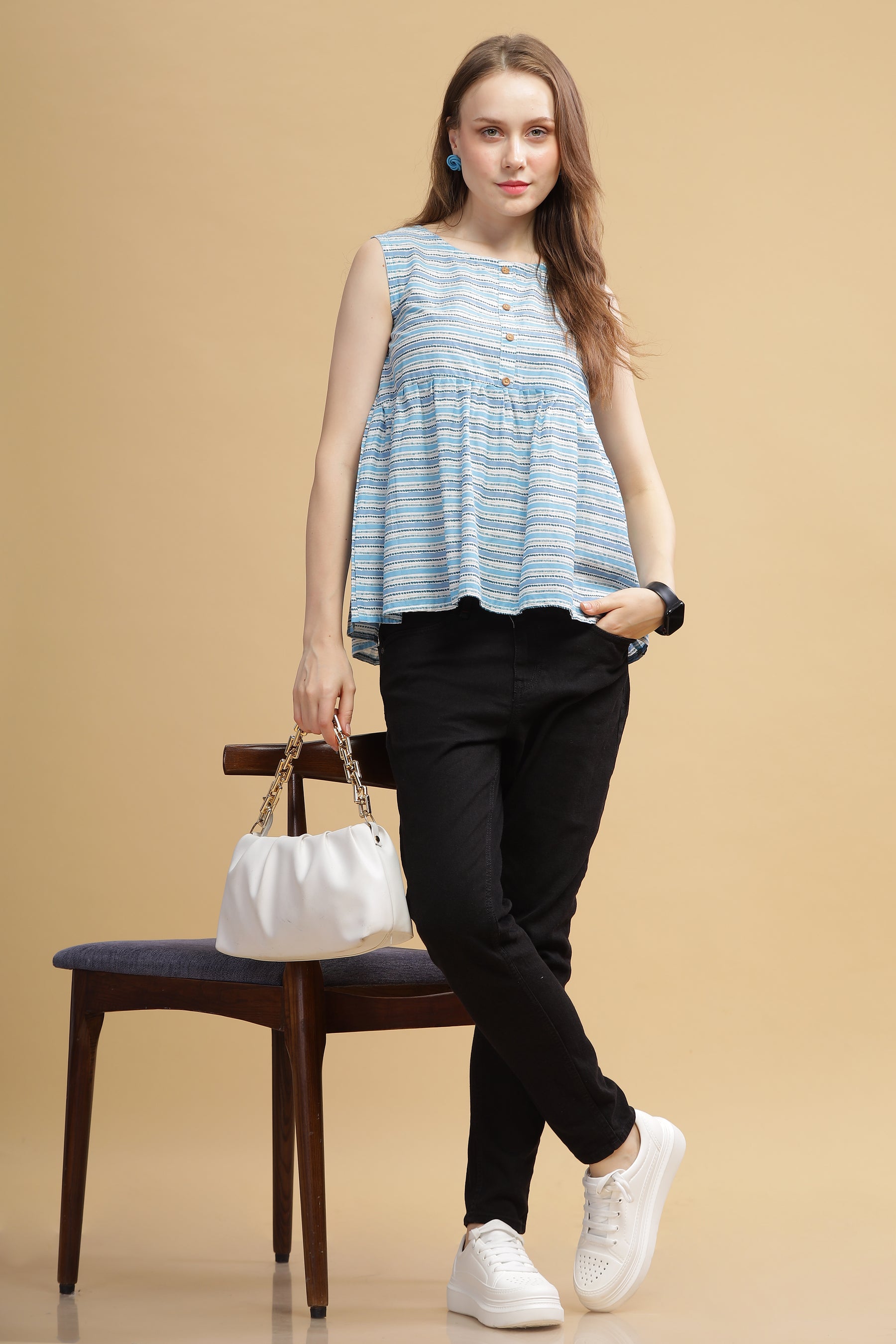 Cambric Cotton Tank Top - Blue