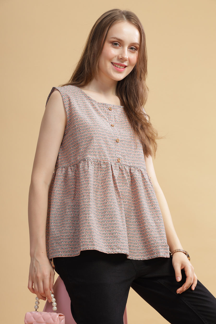 Cambric Cotton Tank Top - Abstract Pink