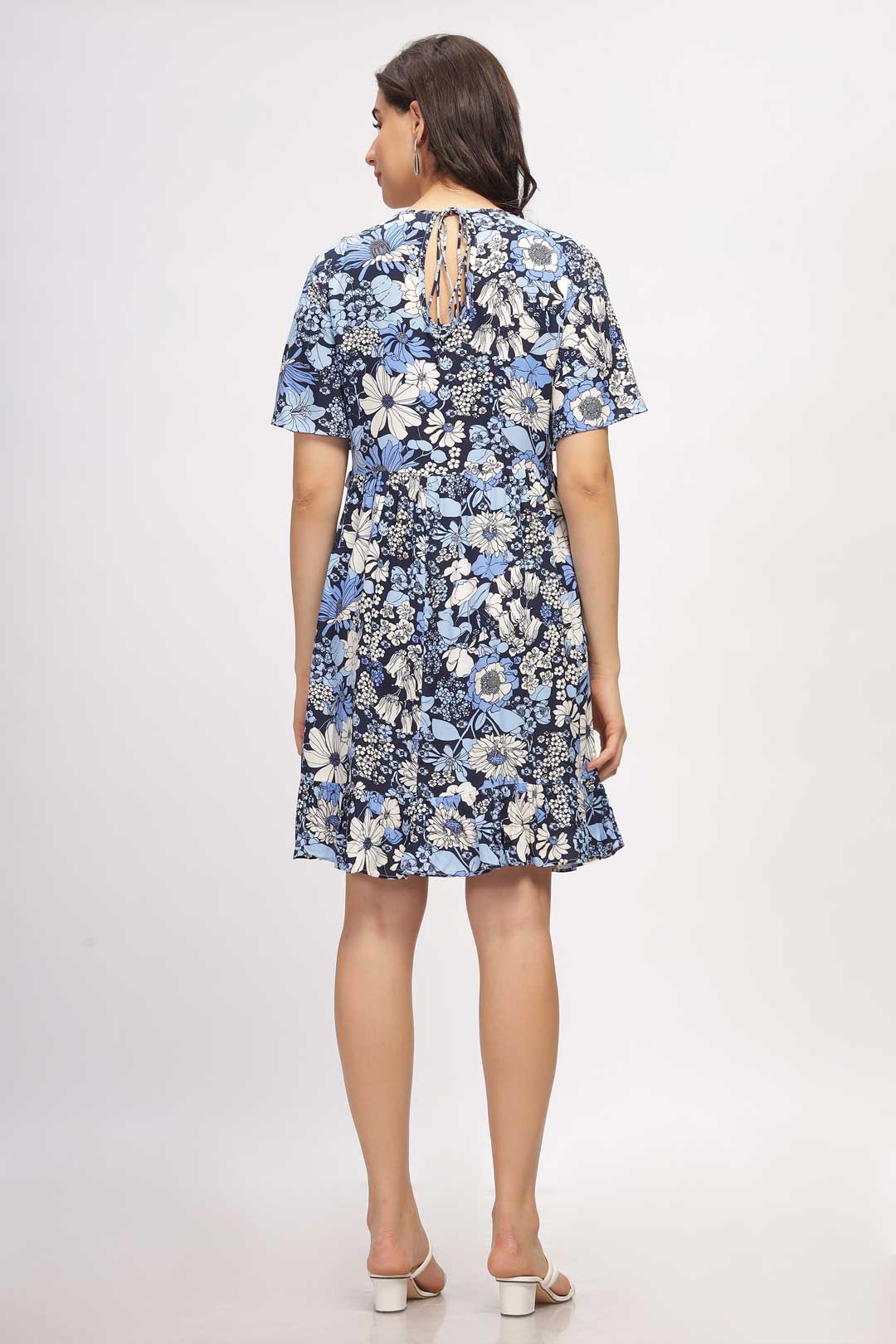 Viscose Waves Mini Dress - Indo Blue