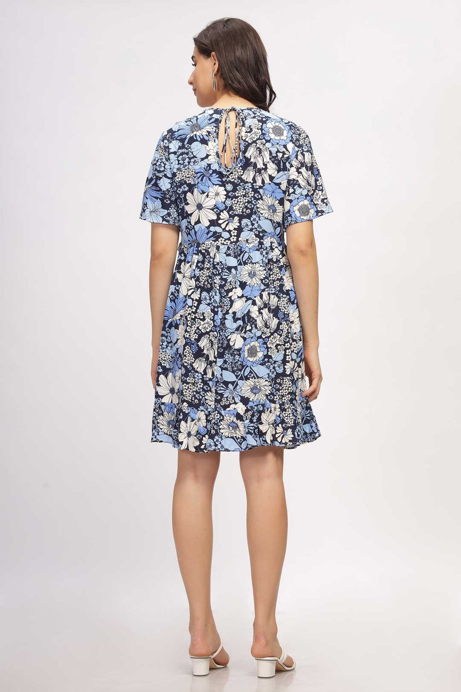 Viscose Waves Mini Dress - Indo Blue