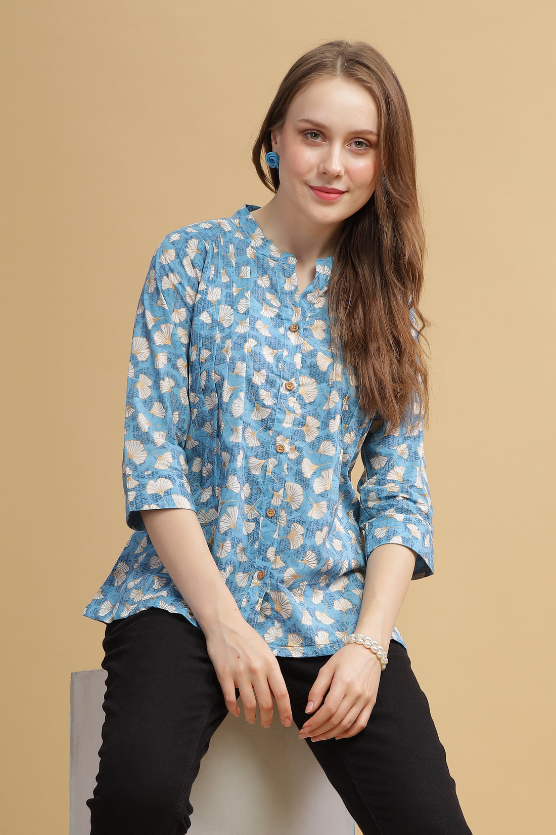 Cambric Cotton Full Sleeve Top - Blue