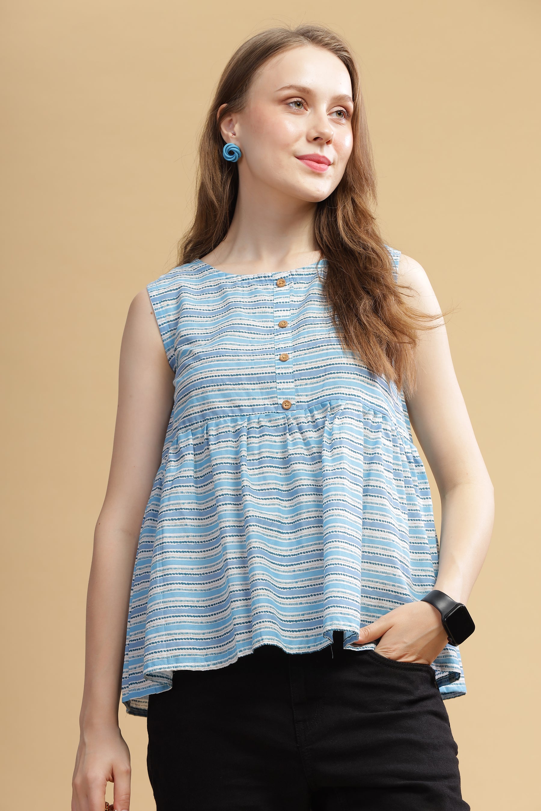 Cambric Cotton Tank Top - Blue