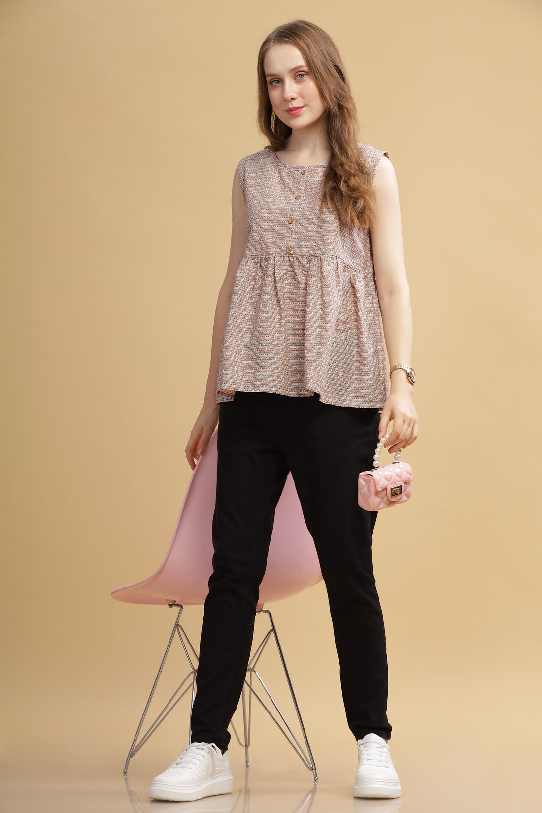 Cambric Cotton Tank Top - Abstract Pink