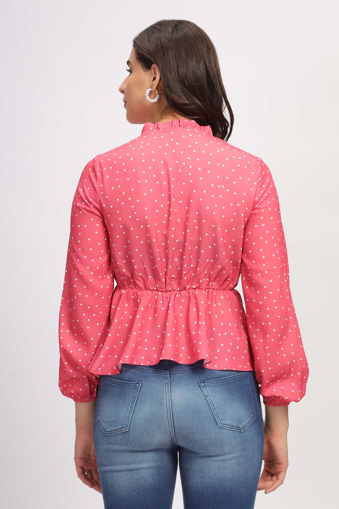 High Neck Peplum Top - Pink