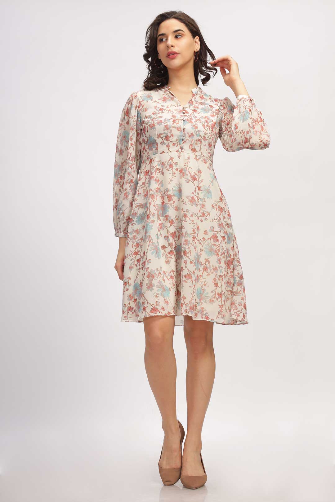 Georgette Floral Mini Dress - Creamy