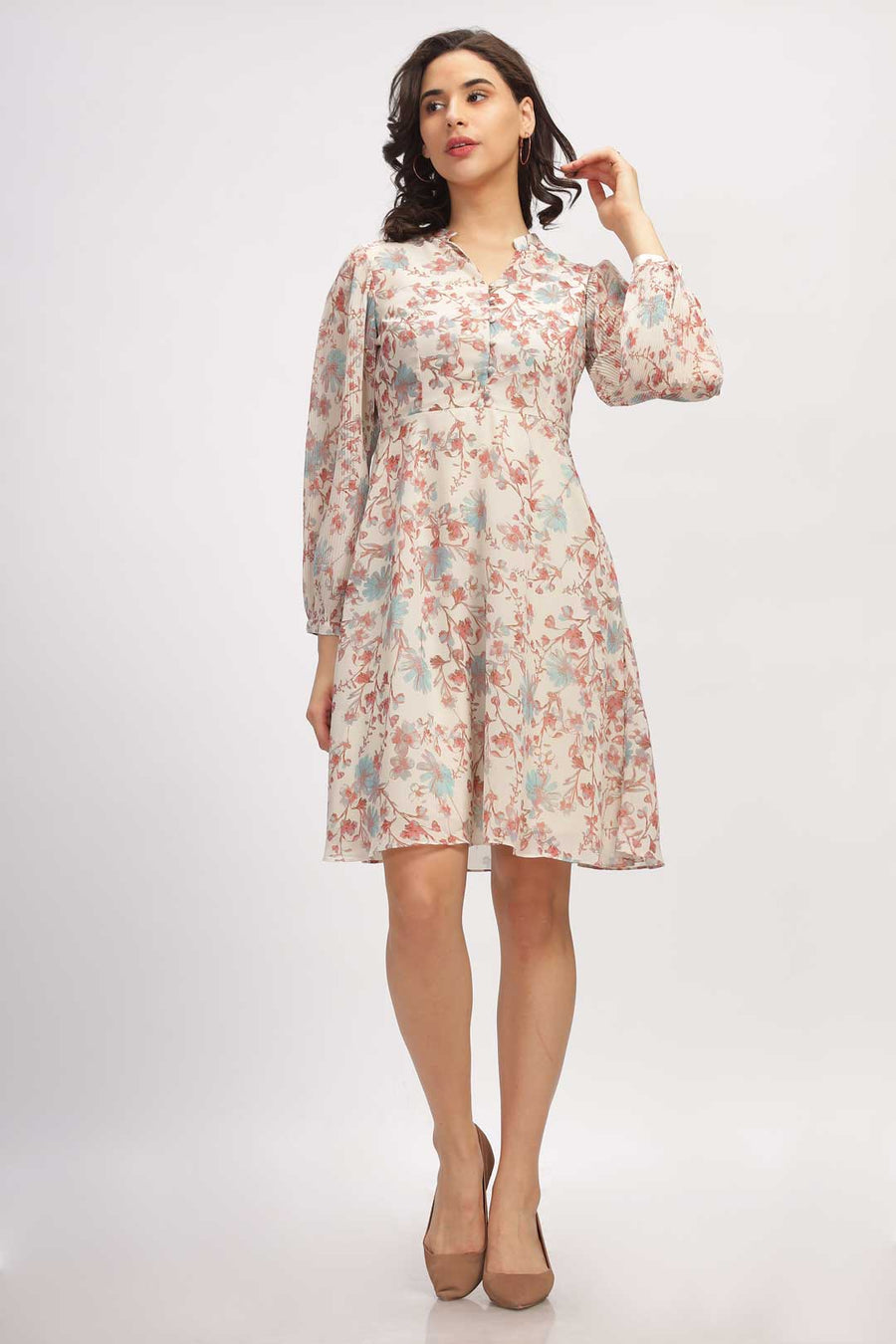 Georgette Floral Mini Dress - Creamy