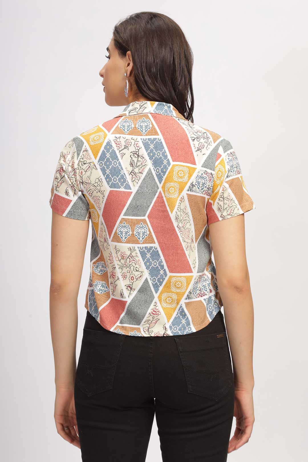 Geo Print Shirt - Beige & Red