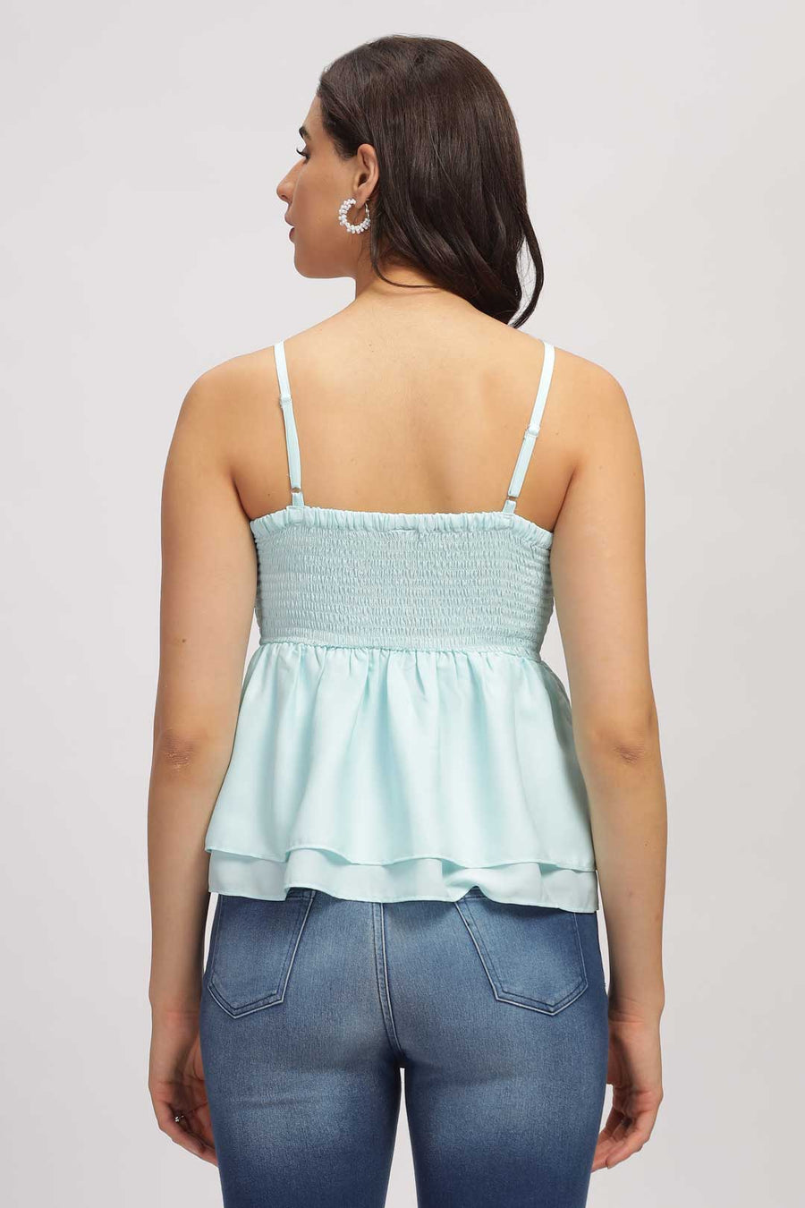 Noodles strap Peplum Top - Blue