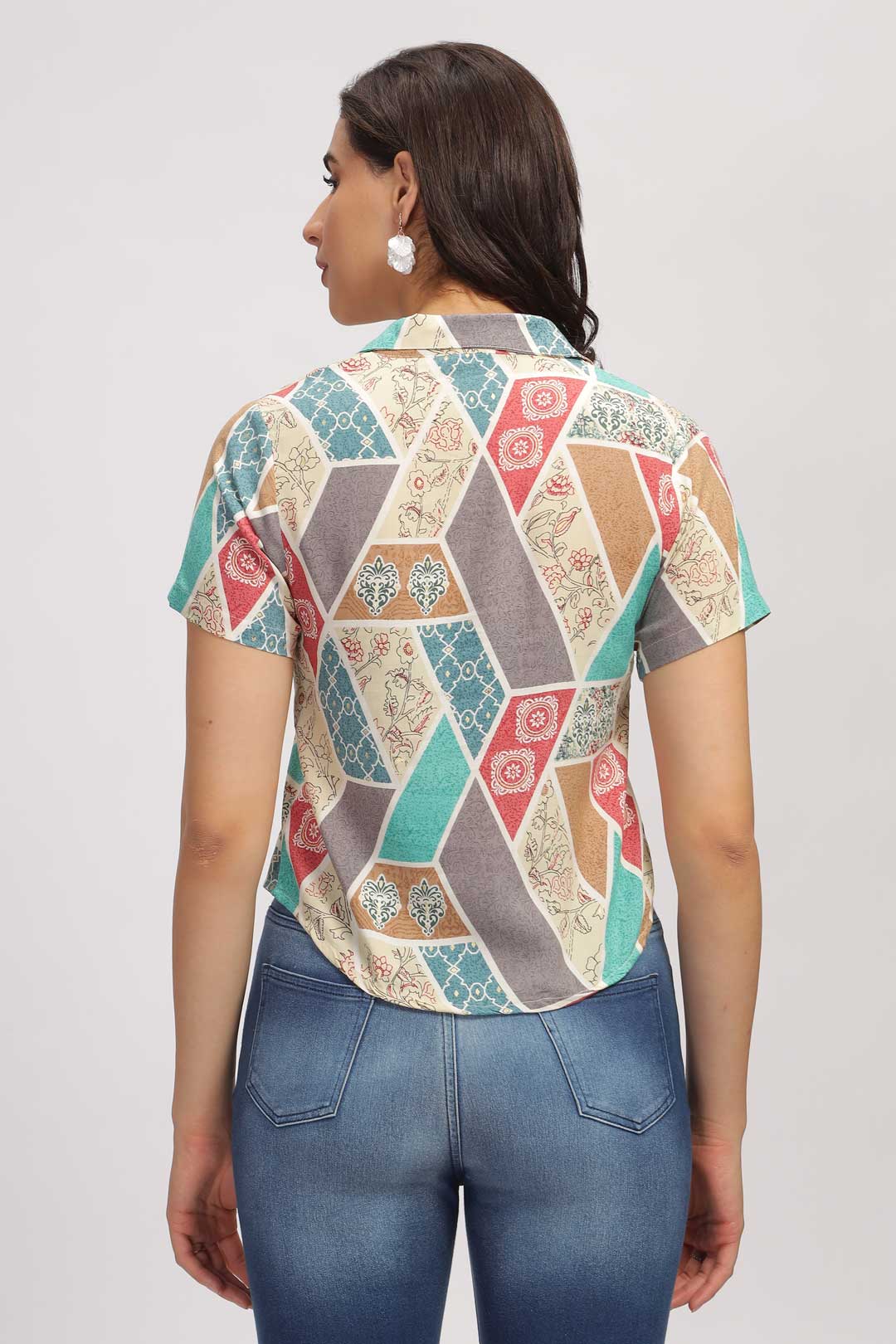 Geo Print Shirt - Beige & Green
