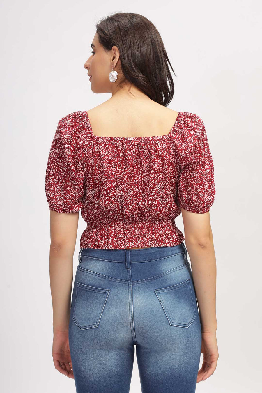 Floral peplum top - Dark Red