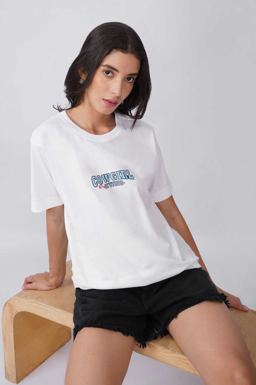 Cotton Relaxed fit Tshirt - White - Cowgirl with attitude