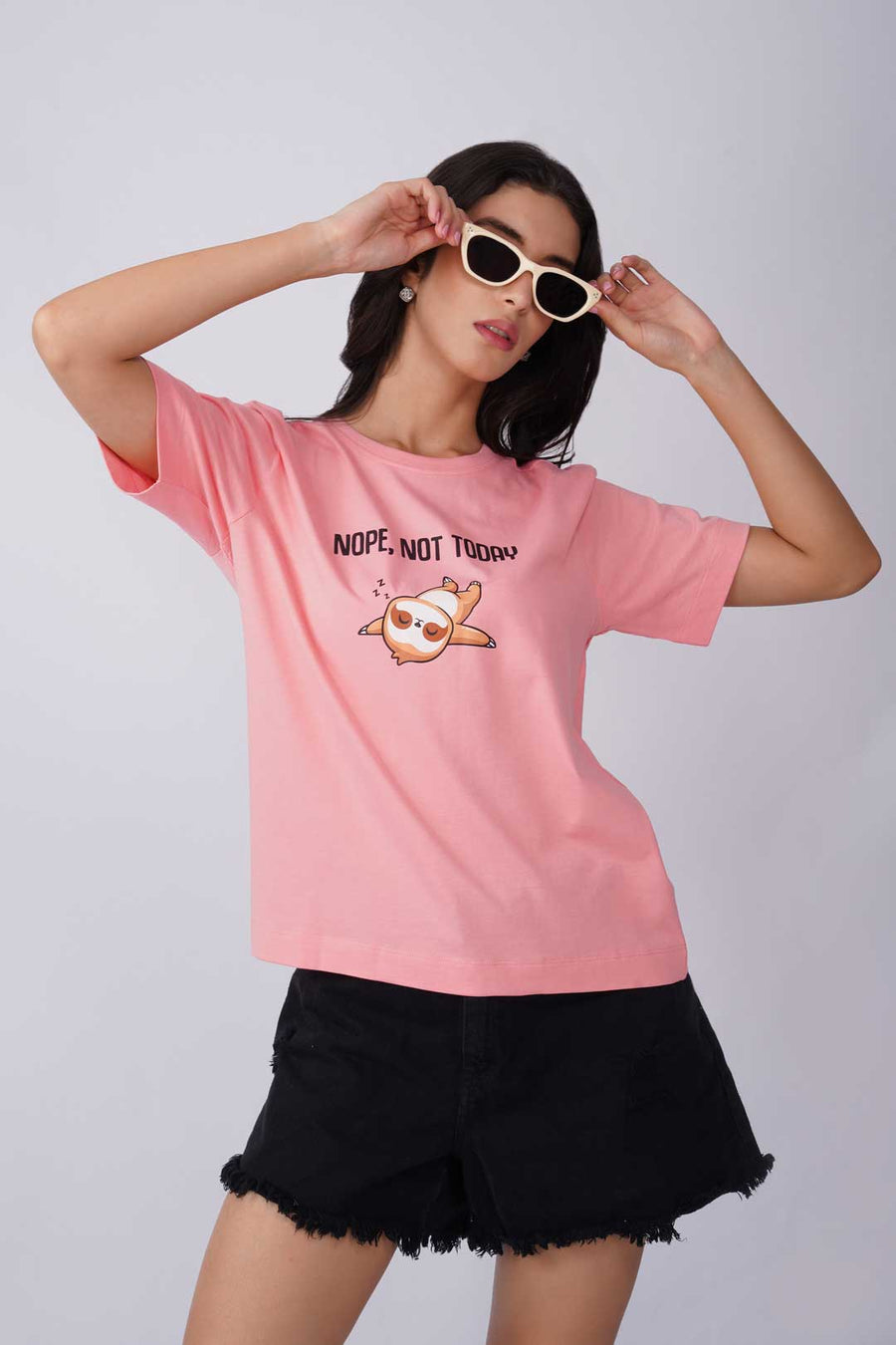 Cotton Relaxed fit Tshirt - Peach - Nope not today